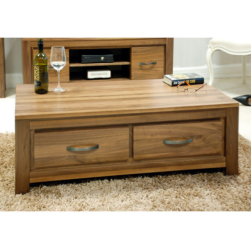 Dark Coffee Table With Drawers / Square Four Sides Drawers Coffee Table