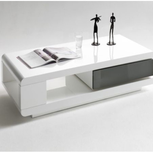 White High Gloss Coffee Table With Grey, Grey High Gloss Side Tables